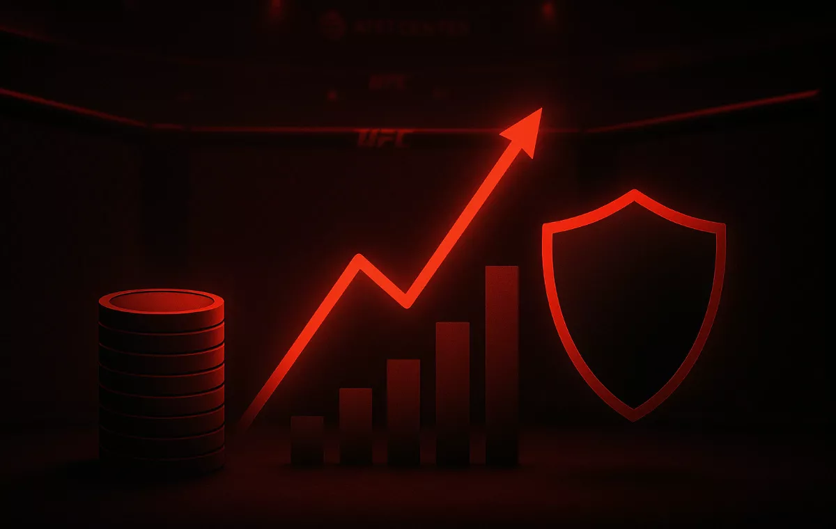Guía completa de gestión de bankroll para apuestas en UFC con visualización de gráficos financieros y octágono