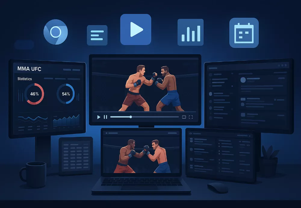 Espacio de trabajo digital con herramientas de análisis para pronósticos UFC