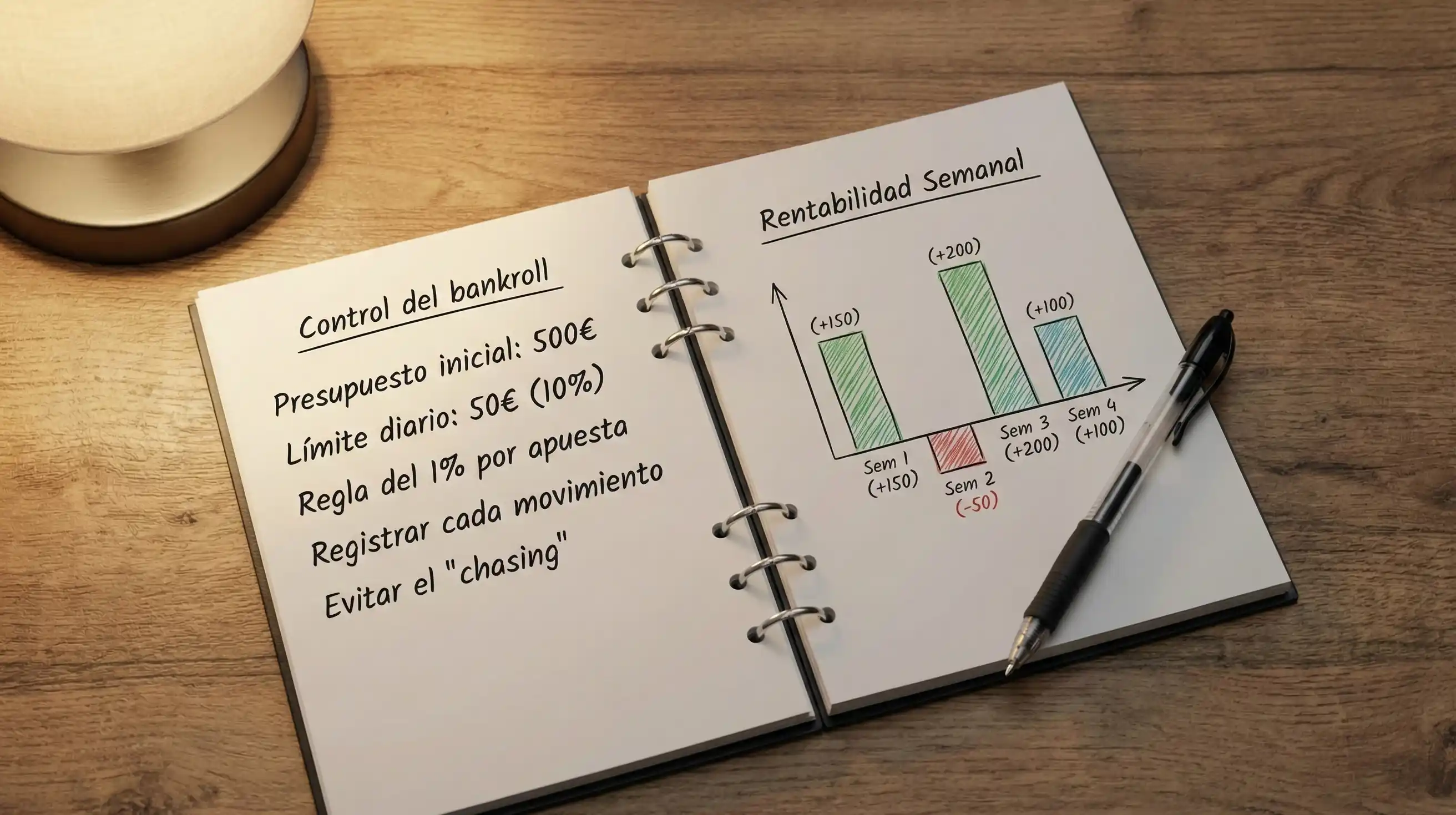Libreta con anotaciones de apuestas y análisis de rendimiento