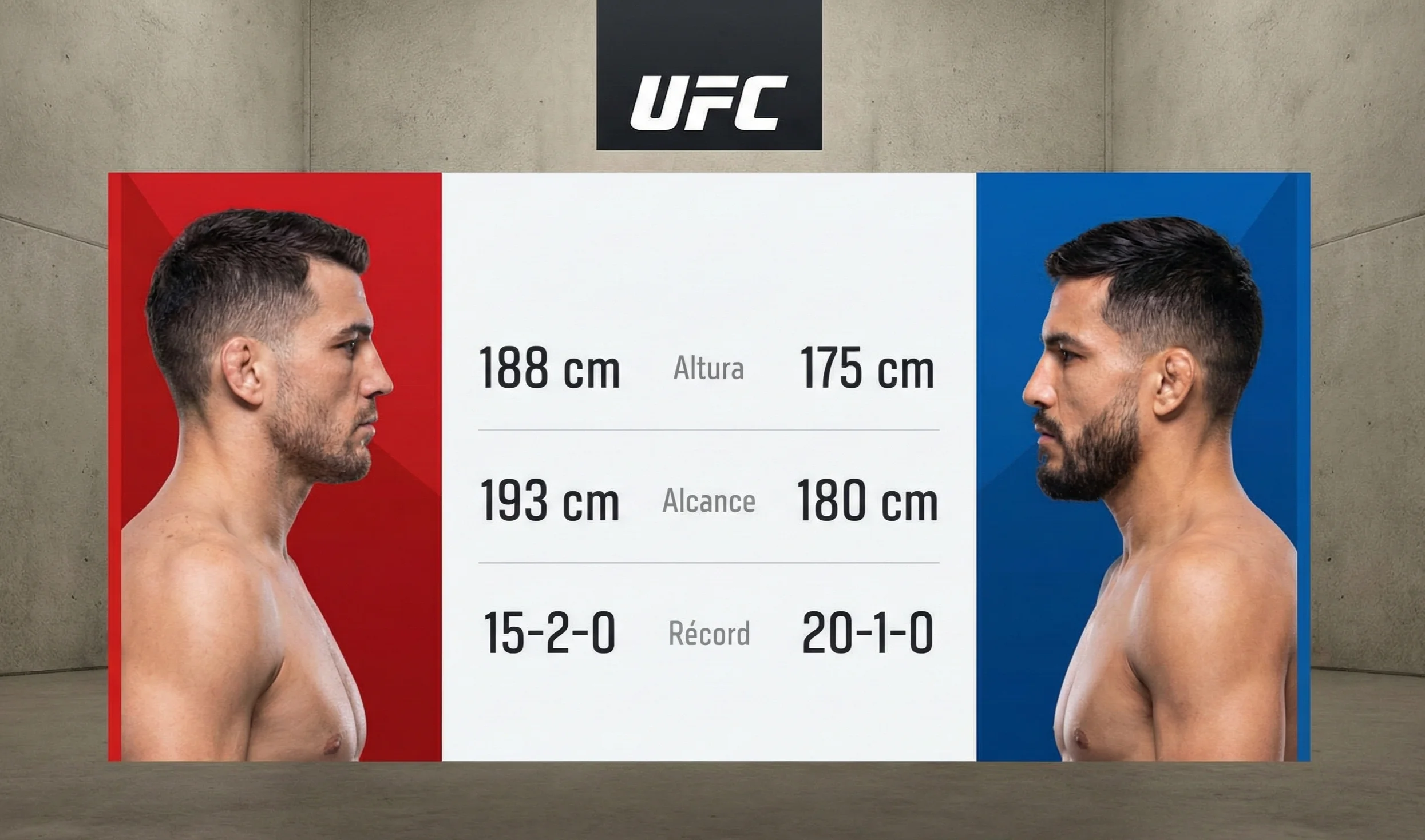 Comparación visual de dos luchadores de UFC con sus estadísticas