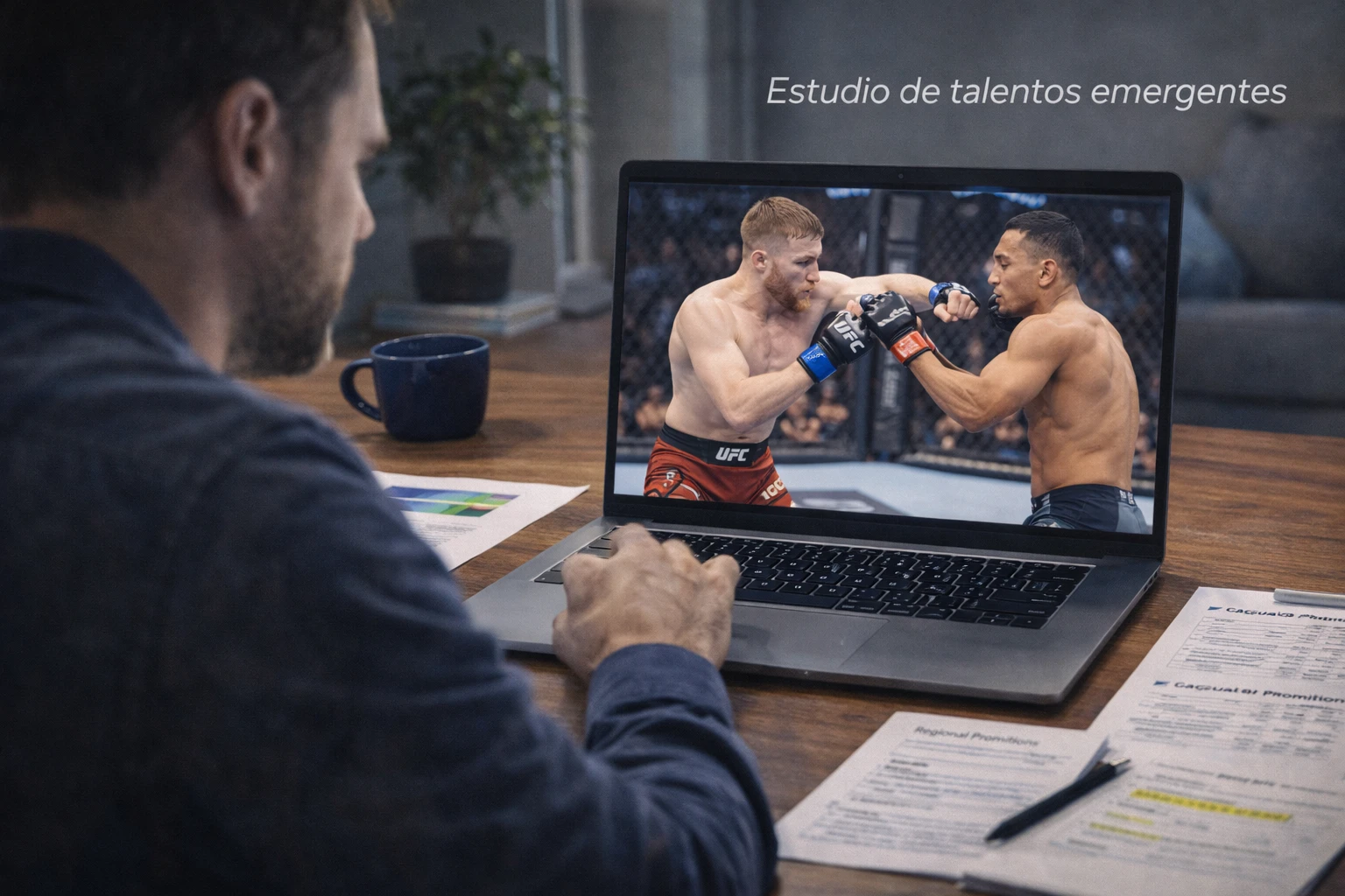 Analista estudiando video de luchador de preliminares de UFC