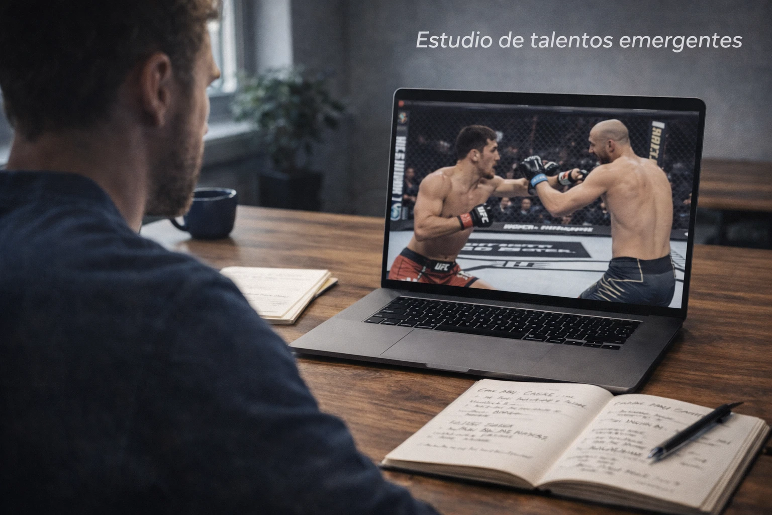 Cuaderno con notas de análisis de combates preliminares de UFC
