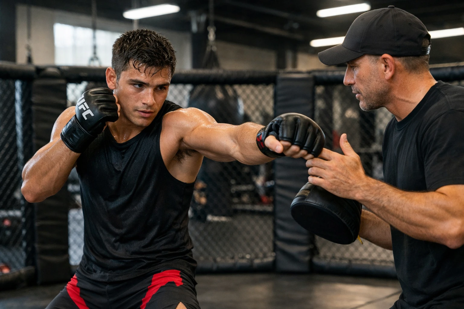 Joven prospecto de UFC entrenando en el gimnasio